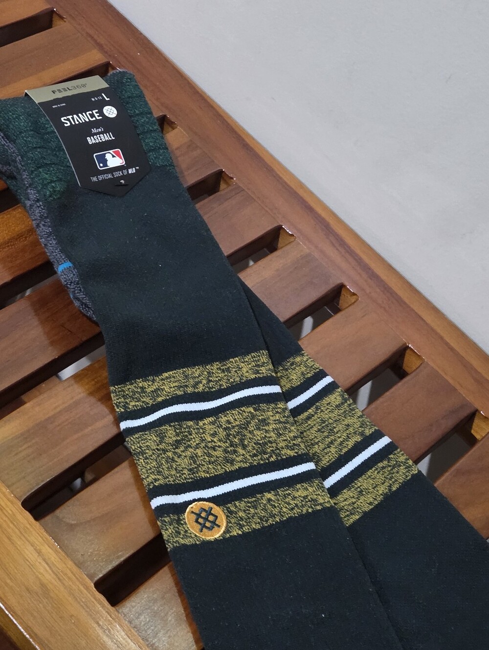 Men's MLB Stance Green/Yellow Diamond Pro Stripe OTC Baseball Socks Size L